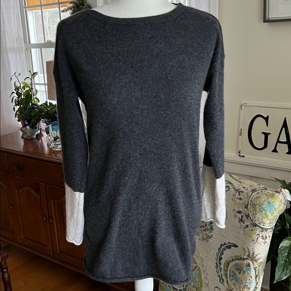 Lord & Taylor 100% Cashmere Sweater Gray Colorblock Rolled hem